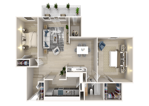 Floor plan for 2 beds, 1 bath, 1023 sqft